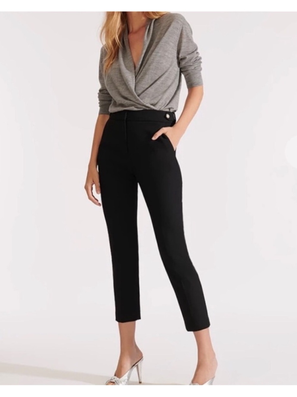 Veronica Beard Black Gamila Pants Sz 6 High Rise Stretch Wool Blend